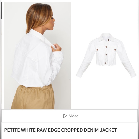 PrettyLittleThing Raw Edge Cropped White Denim Jacket Size 10 - Picture 3 of 12